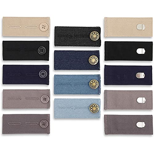 Pants Waist Extenders in 3 Fastener Designs, Adjustable Waistbands for Men s and Women s Jeans (3.3 x 1.5 in, 14-Pack)
