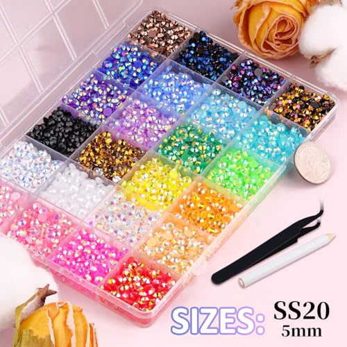 9000Pcs Resin Jelly Rhinestones with Tweezers for Crafting, Mixed-Color 5mm Flatback Gems, Bedazzling Crystal with 3Pcs 10ml B7000 Jewelry Glue for DIY Crafts Clothing Tumblers Shoes Nail Art