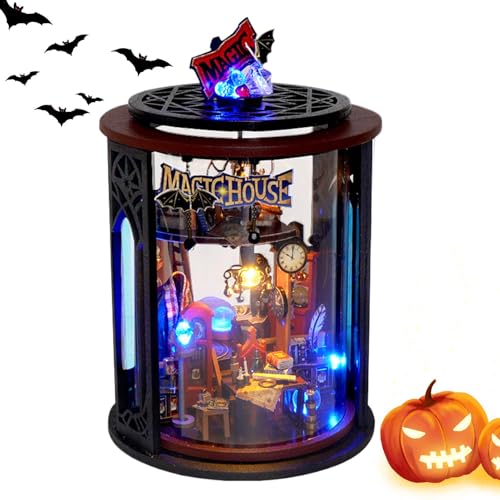 Casa Miniatura, Kit de Casa Miniatura - Conjunto de Casa en Miniatura de Decoración de Estantería | Kit Miniatura de Esquina de Libro con Luces LED, Artesanía de Casa Pequeña para