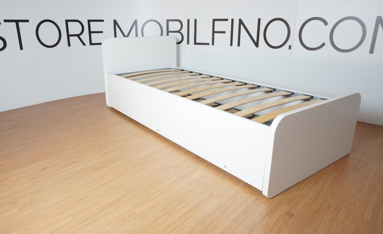 Letto Singolo con Letto Estraibile, trasformabile in Matrimoniale. Testate Personalizzabili, reti in Acciaio e doghe in faggio - Testate Alte, Bianco
