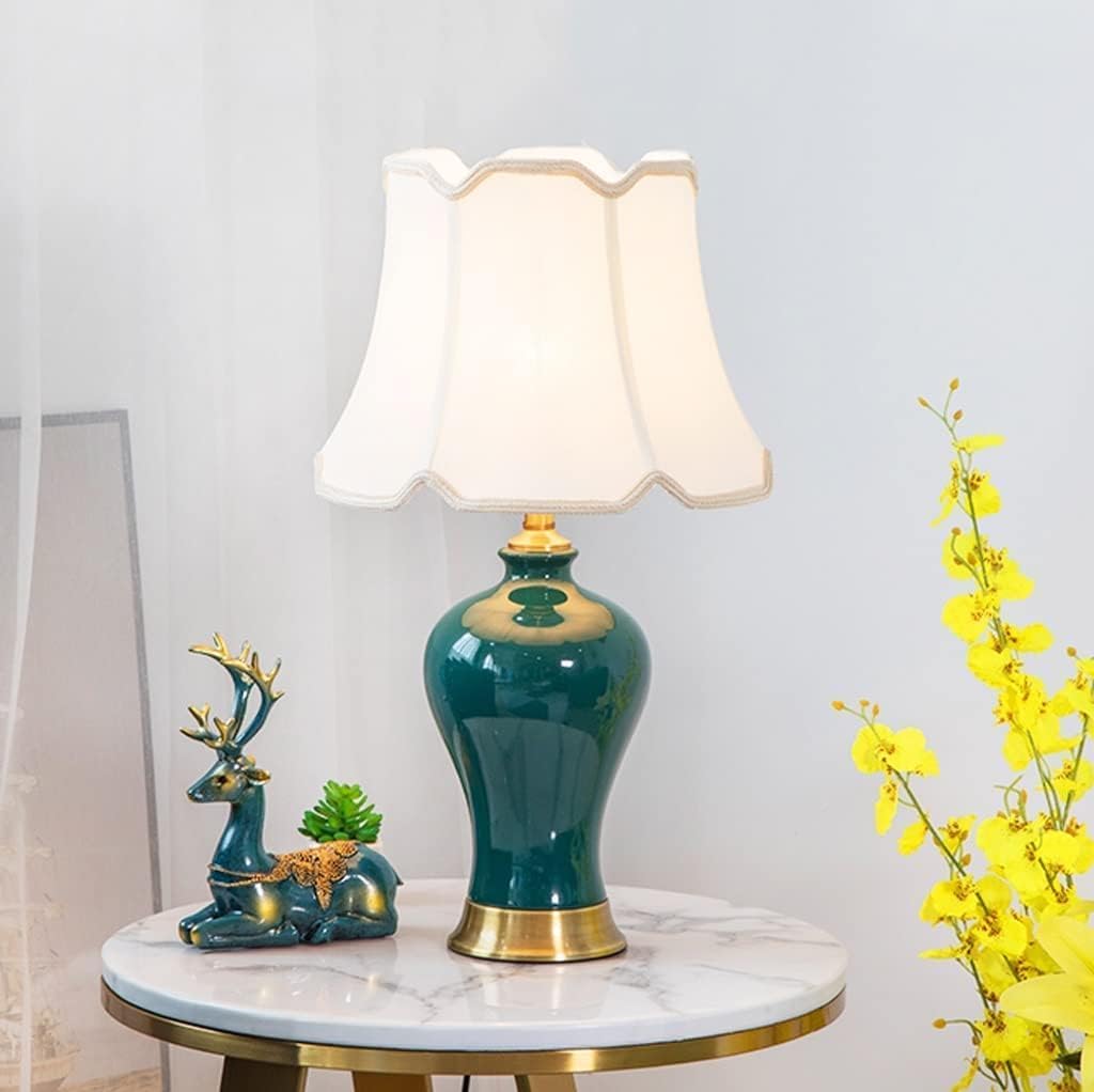 Lampy Stołowe Lampa Stołowa Lampka Nocna Ceramiczna Lampa Stołowa Mosiężna Podstawa Abażur Z Tkaniny Lampka Nocna Lampka Nocna W Stylu Amerykańskim Do Salonu W Sypialni Sypialni (Color : A, Size : S