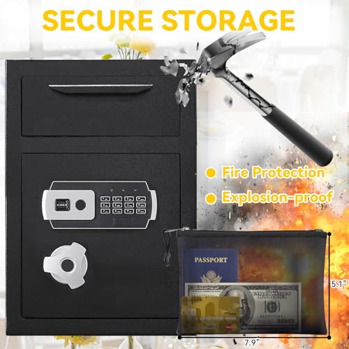 2.6 CUB Depository Drop Safe Fireproof, Front Drop Slot Lock Box with Digital Combination and Anti-Fishing, Silent Deposit Safe Box, Security Money Safe for Cash Slips Expense Business Office Home thumbnail 4