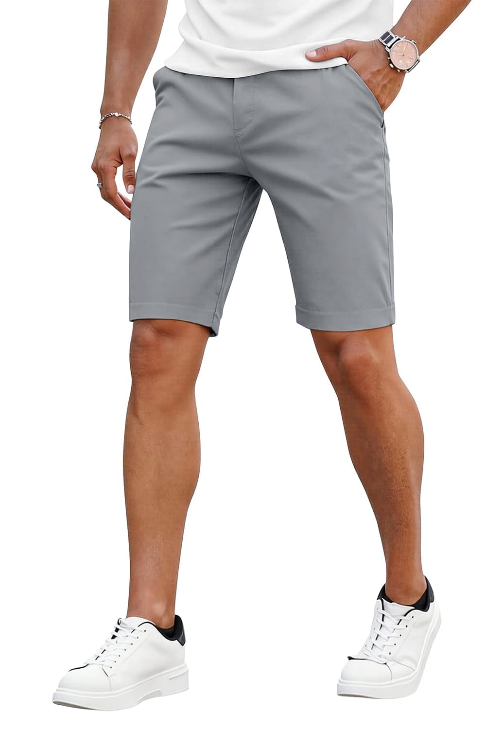 Mens Slim Fit Shorts 7" 9" Inseam Stretch Chinos Skinny Tapered Leg
