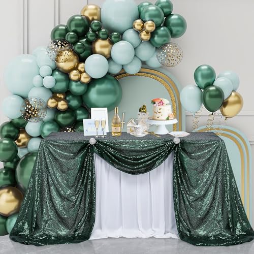 Image of B-COOL Sequin Tablecloth Sparkle Wedding Tablecloths for Round Table Emerald Green Sequence Table Skirts Cloths Christmas St. Patrick's Day Parties 90x132 Inch