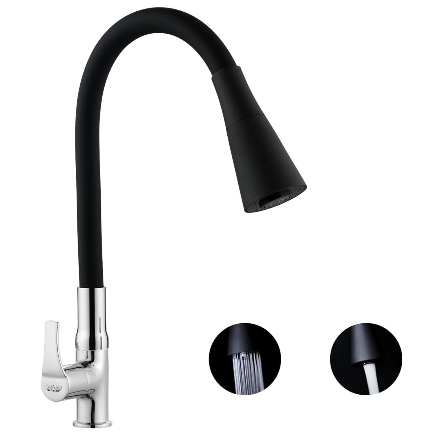 SPAZIO Topaz Brass Swan Neck Tap/Sink Faucet with Black 360 Degree Flexible Silicon Swivel Spout & Dual Flow Pattern, Hot/Cold Water for Kitchen Sink, Wash Basin, Chrome Finish Pillar Cock (B0CM3Q4XCW) Amazon Price History, Amazon Price Tracker