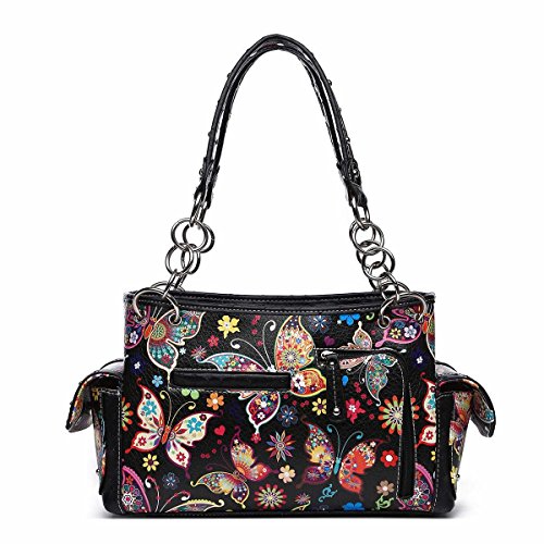 Butterfly Flower Western Style Concealed Carry Spring Purse Country Handbag Women Shoulder Bag Wallet Set4