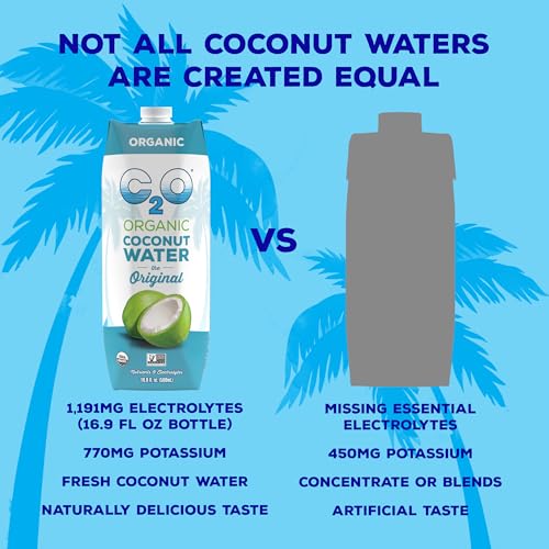 Image of C2O - Organic Coconut Water, The Original Flavor (12 Pack) - Made with Fresh Coconut Water - Plant Based, Non GMO - Natural Hydration, Essential Electrolytes, & Potassium - 12 Tetra Packs, 16.9 FL OZ