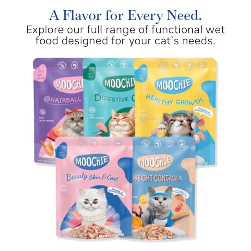 Image of Moochie Tasty Wet Cat Food, (85g X 36 Pouches) Grain Free Cats Gravy Meal, Beauty Skin & Coat with Tuna, No Artificial Flavours Kitten Food, Non-Vegetarian Cat Foods Pouch for Kittens