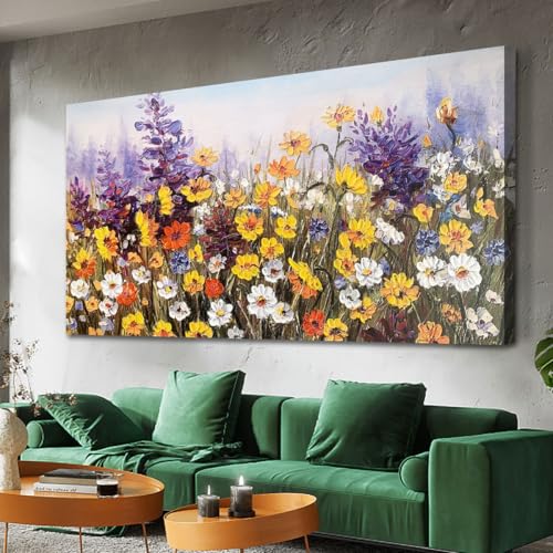 Ardemy Daisy Wall Art Colorful Extra Large Floral Canvas Wall Decor Living Room 3d Textured Flower Picture Landscape Wildflower Painting Artwork for Walls Bedroom Dining Room Home Office, 58