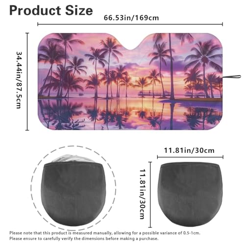 Image of Palm Tree Sunset Car Windshield Sunshade Car Interior Accessories for Sun Heat Foldable Sun Shade Keeps Vehicle Cool Fit Most Auto Truck Van SUV (66.53 x 34.44 in)