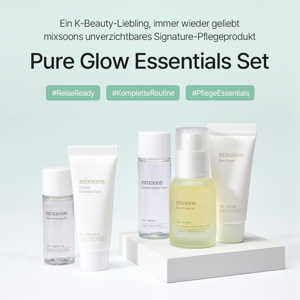 mixsoon Pure Glow Essentials Set - Routine Coreana Glass Skin in 5 Step per Pelli Sensibili, Kit Skincare Idratante con Centella e Acido Ialuronico, 5 Articoli
