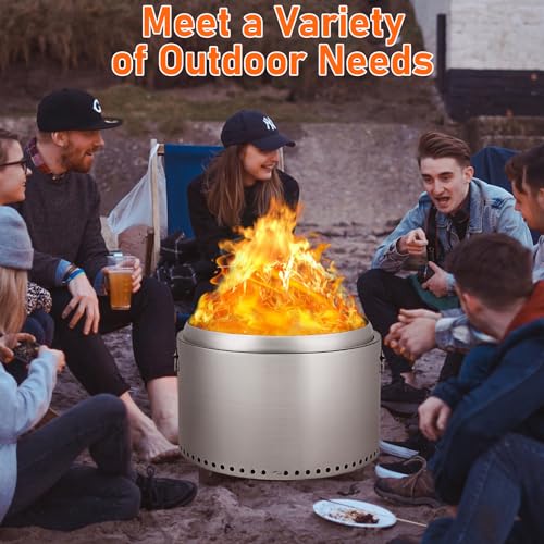 20.5 Inch Portable Smokeless Fire Pit with Stand, Handles Design, Stainless Steel Stove Wood Burning, Removable Ash Pan, for Camping, Garden, Backyard