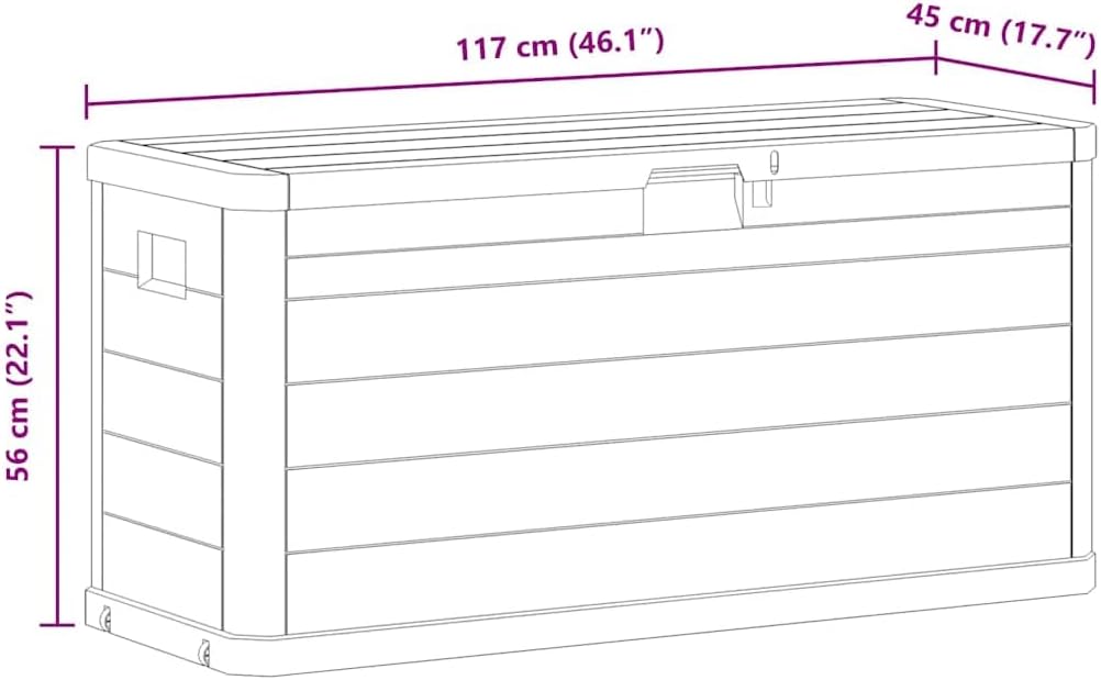 Light Grey Plastic Storage Box with Wood Texture Medium 74.6 Gallon Capacity Rectangular Outdoor Storage Chest for Patio, Deck, Garage, Indoor Use, Waterproof Deck Box