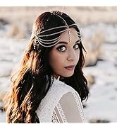 FDSmall Wedding Head Chain Boho Rhinestone Pendant Headpiece Chain Headband Tassel Chain Hairband K...