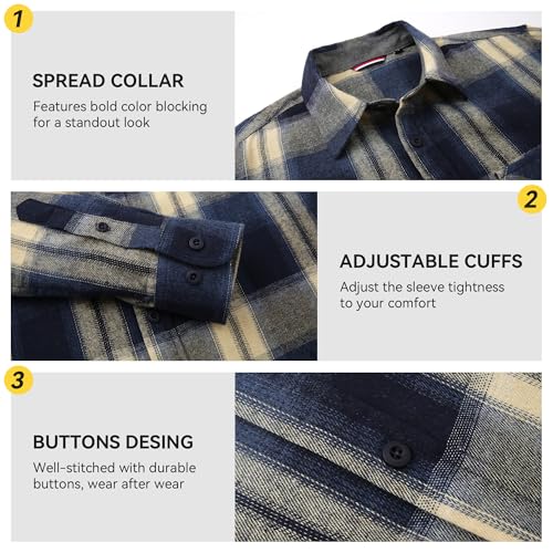 Image of WARHORSEE Flannel Shirt for Men Long Sleeve Button Down Plaid Shirts