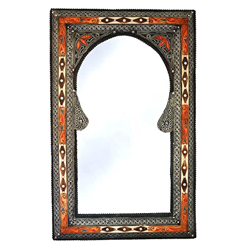 Miroir mural Orient - Style marocain - 50 x 80 cm - À suspendre - Décoration vintage - Cadre fait main - Style marocain Orange
