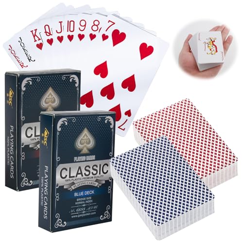 CJMUQHEHH Wasserfeste Plastik Spielkarten, 2 Decks Rot und Blau, Ideal für Poker, Doppelkopf, Romme und andere Kartenspiele, Langlebig und Spielstarke Spielkarten – Bild 8