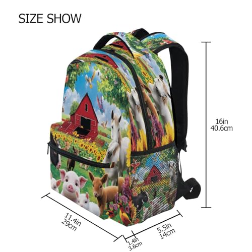 Bird Pig Sheep Horse Sunflower Backpack for School Boys Girls Adults Kids Bookbag Laptop Bag 18L4