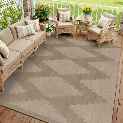WondRg 6x9 Easy Jute Outdoor Patio Rug Washable Brown Neutral