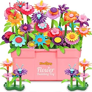 Fivejoy Flower Garden Building Toys for 3 Year Old Girls Boys,134pcs Flower Building Toy - Floral Arrangement Playset With Suitcase, Flower Building Blocks Set