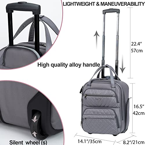 Kroser Carry On Underseat Multi-Functional, 16.5-Inch Underseater Lightweight Overnight Suitcase For Men Women, Grey #TOP2