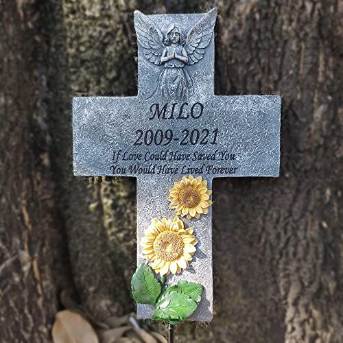 Tb Tibag Personalized Pet Cross Memorial Stones For Dogs Or Cats, Custom Pet Memorial Grave Markers Cross Garden Stones Headstones Plaques - Engraved With Name, Dates And Quote - 12.7" Tall #TOP3