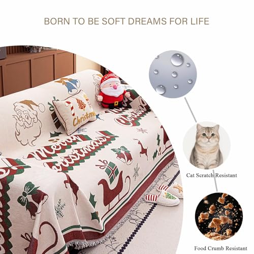 Housse canapé lavable en machine chenille Noël blanche 180x130 - 8