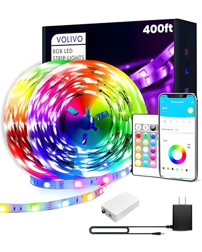 VOLIVO 400ft Led Strip Lights for Bedroom, Color Changing Led Light Strips Kit with 24 Keys IR Remote and Smart App Control, RGB Music Sync Lighting for Room, Home Decor