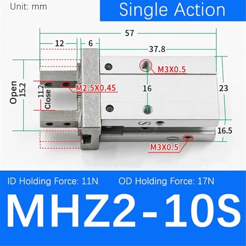 Pinza de aire de 2 dedos MHZ2-20D con cilindros de dedo de aluminio 3
