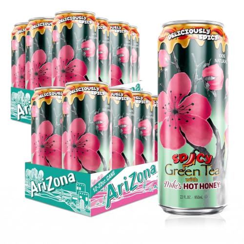 AriZona Spicy Green Tea x Mikes Hot Honey - Big Can, 22 Fl Oz (24 Pack)