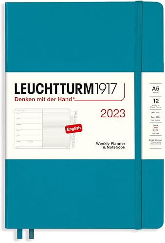 LEUCHTTURM1917 - Agenda semanal y cuaderno mediano (A5) 2023 con folleto adicional, océano (1 de enero - 31 de diciembre de 2023)