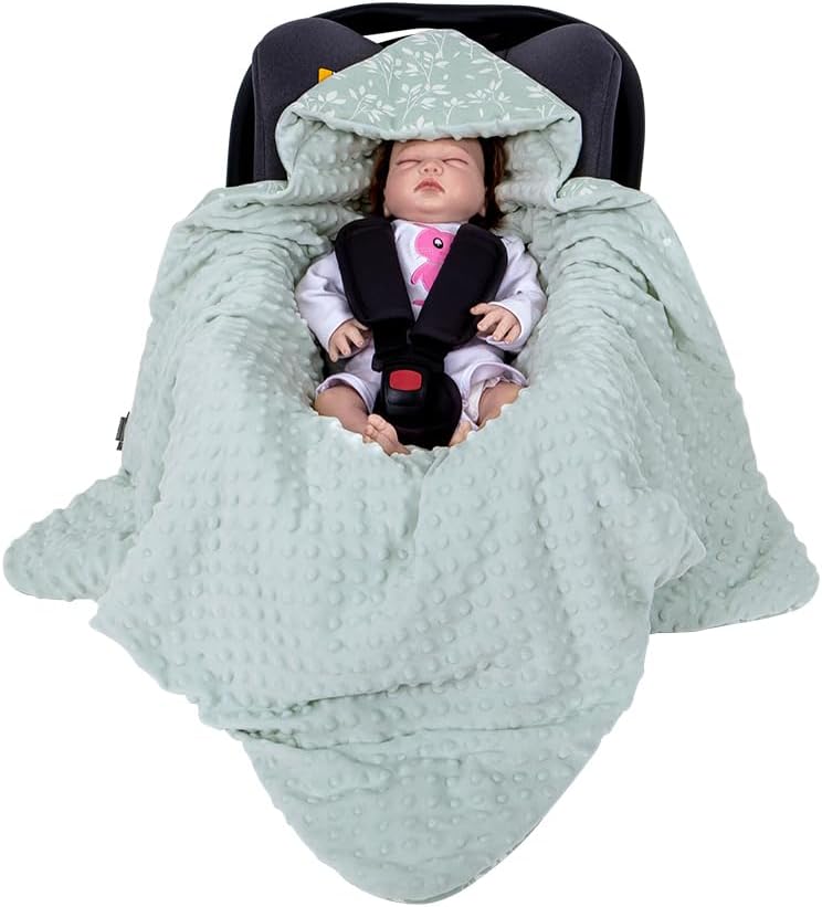 HOUSBAY Baby Blanket Newborn Blanket with Hooded Windproof Go Outside Warm Portable Swaddle Wrap in Basket Baby Safety Seats (Light Green)