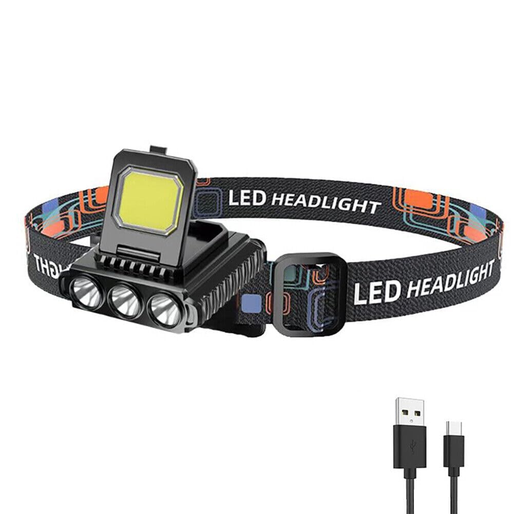 LED Headlamp USB Rechargeable Headlight Torch Work Light Bar Head Band Lamp for Camping, Hiking, Exploring, Farming, Nightout