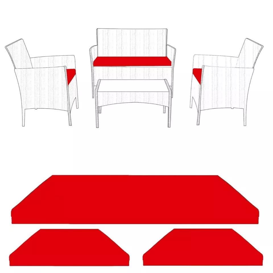 3-Piece Outdoor Rattan Furniture Cushion Set – Water-Resistant Replacement Padding for Garden Chairs & Sofa – Durable, Lightweight Patio Seat Cushions for Lounge & Conservatory (Red)