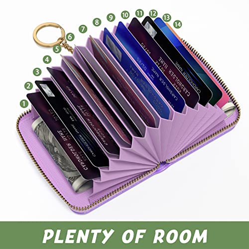 Image of Aiawoxc Credit Card Holder for Women, Small RFID Wallet Slim Leather Business Card Organizer Case with Zipper and Keychain, Purple