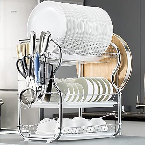 Escurreplatos de 3 Niveles, Multi-Funcional con Bandeja Cover