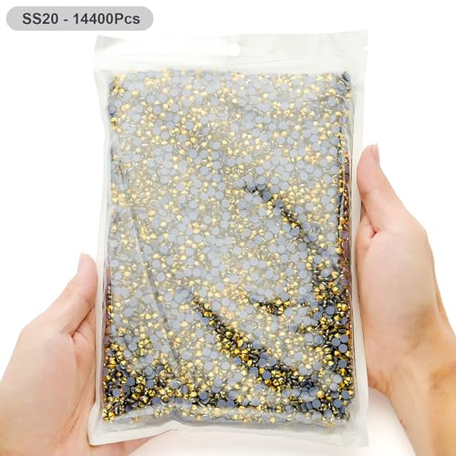 Image of Hotfix Rhinestones Bulk, 14400PCS Gold Hot Fix Rhinestones for Clothes DIY Decoration Crafts, Gold, SS20, 4.6-4.8mm