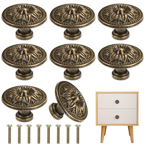 8 Piezas Tiradores Armarios Vintage Bronce, Vintage Pomos de Armario Redondos, 30mm Pomos para Muebles con Tornillos, Retro Tiradores para Cajones para Gabinete, Aparador, Armario, Cuarto de Baño