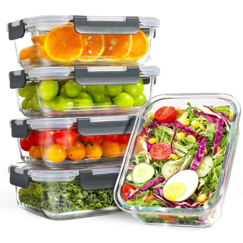 YASHE Set di 5 Contenitori Vetro per Alimenti 1040ml con