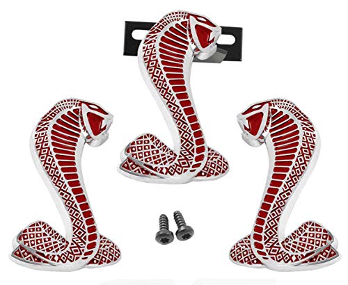 Mustang Cobra Snakes Chrome Red Fender & Grille Emblems
