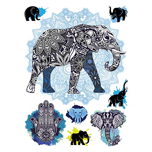 Supperb Temporary Tattoos - Mandala Elephant Bohemian Yoga Meditation Henna Elephant Head Tattoo (Set of 2)