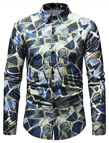 XTAPAN Men's Geometry Shirt-Slim Fit Long Sleeve Casual Button Down Dress Shirt Tag 3XL=US XL 2311
