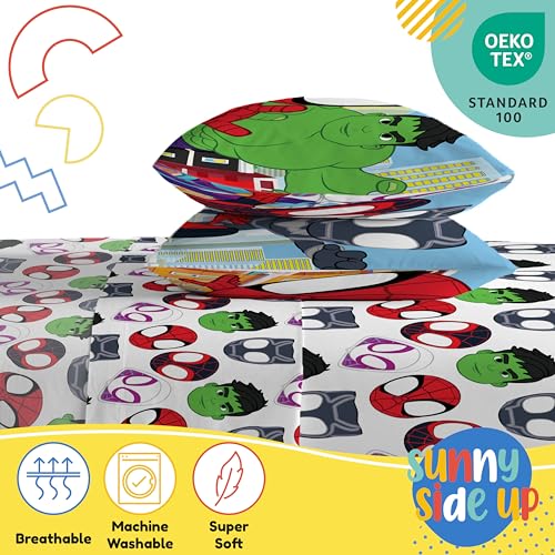 Image of Sunny Side Up Spidey & His Amazing Friends Full Sheet Set - 4 Piece Kids Bedding Set Includes Pillow Cover - Super Soft Superhero Microfiber Sheets Features Miles Morales & Ghost Spider