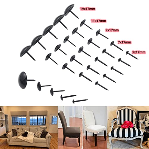 Dophee 100Pcs Black Upholstery Nails Tacks, Iron Vintage Round Head Thumb Tacks Push Pin Studs For Furniture Sofa Door Cork Board Diy Projects Home Decoration, 5X17Mm/0.20"X0.67" #TOP5
