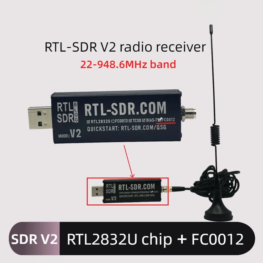Récepteur Radio Logiciel SDR V2 RTL2832U Équipé d'un Tuner FC0012, Bande 22-948,6 MHz
