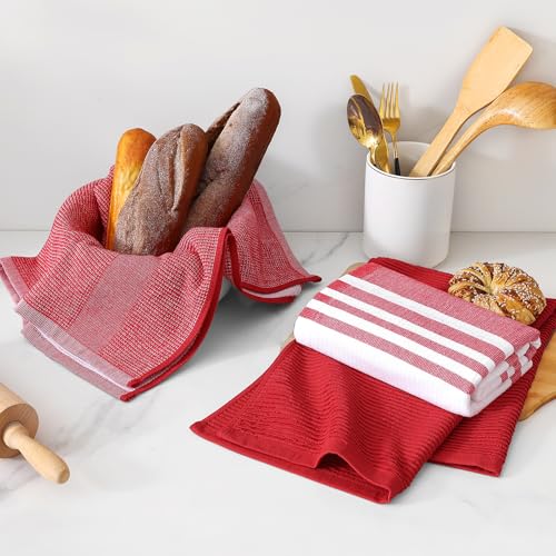 Image of Homaxy Premium Kitchen Towels(18 inchx 28 inch, 3 Pack), Large Cotton 380 GSM Kitchen Hand Towels, Soft and Absorbent Terry Dish Towels, Multipurpose Tea Towel Set with Hanging Loop, Red