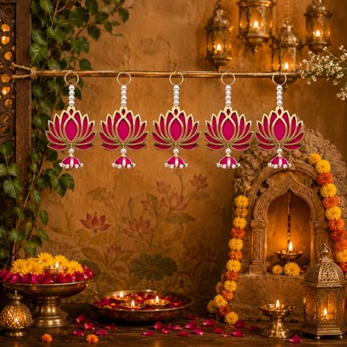 Image of BindianLotus Hanging Pack of 10 for Home Decor, Wall Hanging for Living Room, Pooja Room Items, Mandir Accessories, Main Door Accent, Diwali Festival Decoration, Housewarming Gift