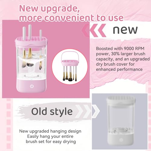 Makeup Brush Cleaner, Electric Makeup Brush Cleaner, Deep Cleansing Brush/Sponge, Compatible with Multiple Sizes (5-35mm), IPX7 Waterproof and Silent, Home/Travel Portable Cleaner Set (Pink) - Image 5