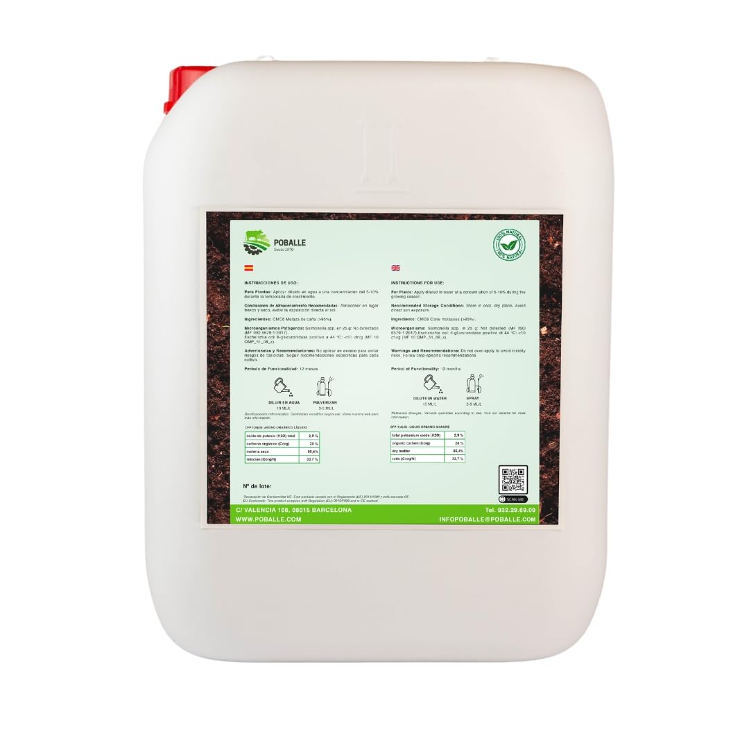 MELAZA POBALLE para COMPOST – Cultivo, cosechas y plantas. Garrafa de 28 kg de MELAZA de Caña de alta pureza.