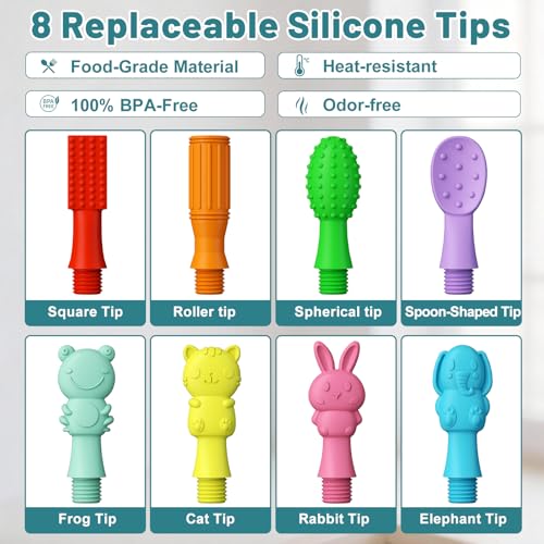Oral Sensory Vibration Tool Oral Motor Sensory Stimulation Kit with 8 Textured Silicone Heads, 3 Vibration Modes for Autism, Speech Therapy, Self Feeding Stimulation & Calm Sensory Needs - Blue - Image 4